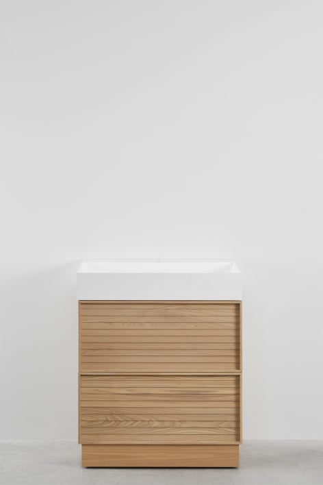 70x50 cm bathroom furniture set in wood with integrated Jolene sink - Natural Wood