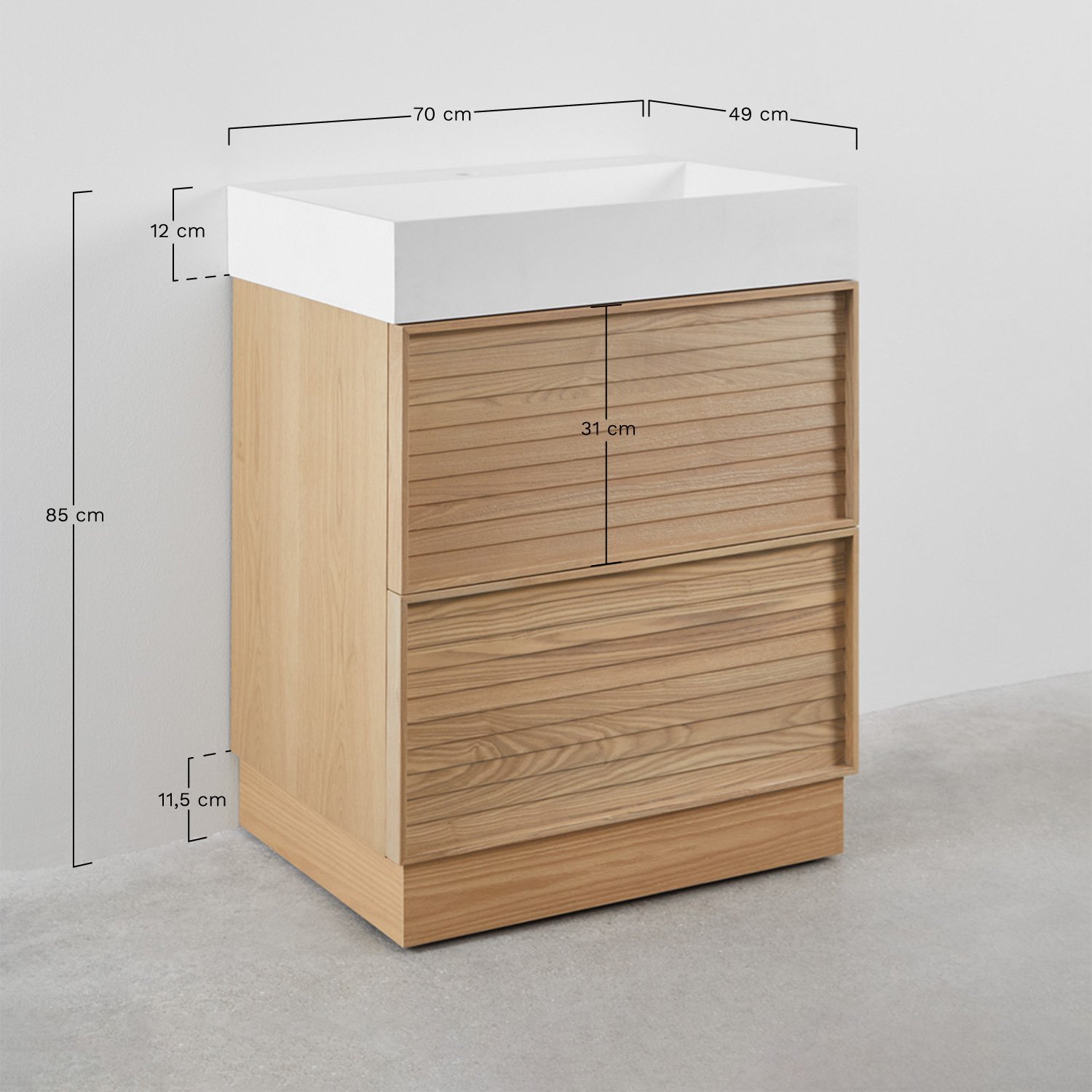 Jolene wooden bathroom furniture set with integrated sink, medidas