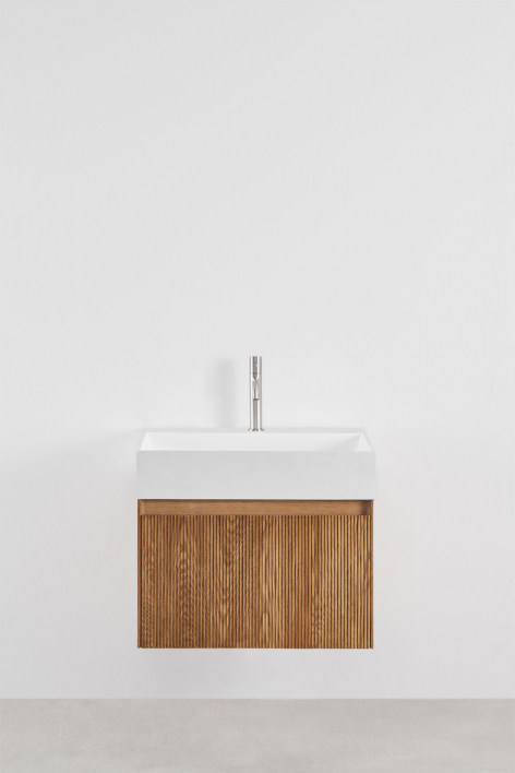 Suspended wooden bathroom furniture set with integrated sink Aldeia - Brown Ash