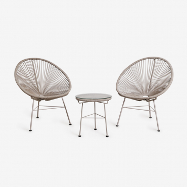 Lounge Set With 2 Armchairs And Side Table In Steel And Synthetic Wicker New Acapulco Brown Moka - Sklum