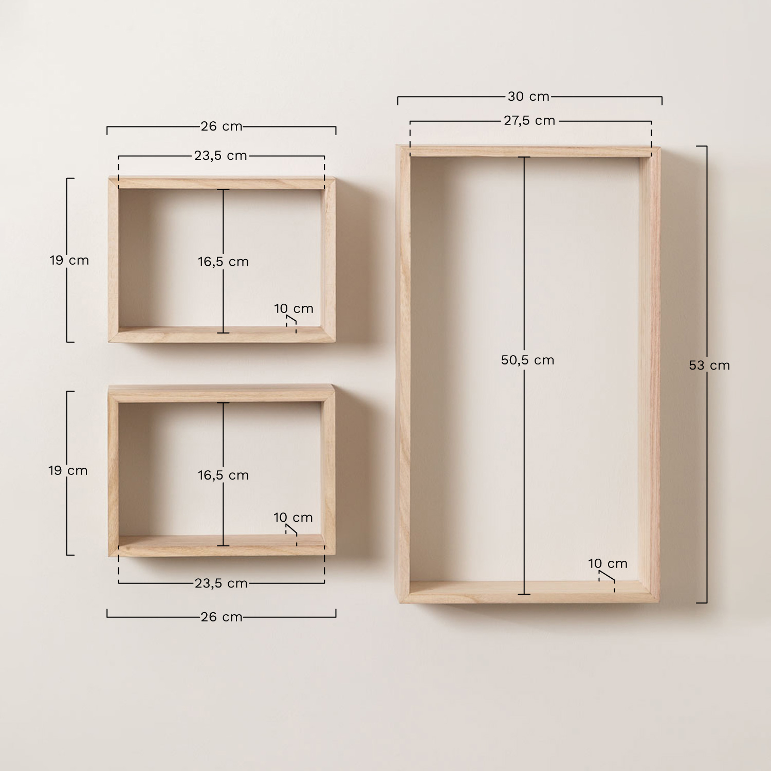 Set of 3 Wooden Floating Shelves Ayale , medidas
