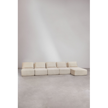 Vacuum-packed 5-piece Right Chaise Longue Modular Sofa In Velvet Temple Corduroy Beige Nature - Sklum