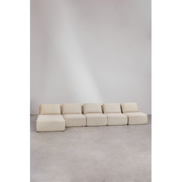 5-piece Vacuum-packed Corduroy Left-hand Chaise Longue Modular Sofa Temple Corduroy Beige Nature - Sklum