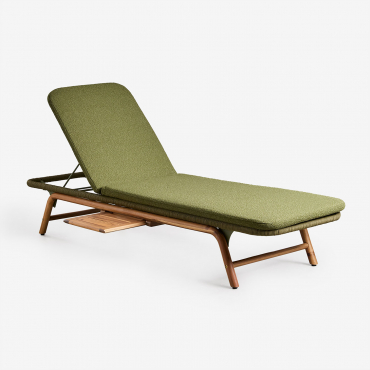 Ikaria Acacia Wood Reclining Sun Lounger Green Sage Bouclé - Sklum