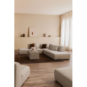 3-piece Modular Corner Sofa With Right-hand Divan And Pouf In Cardea Bouclé Fabric Bouclé Cream Beige - Sklum