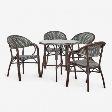 Brielle Bistro Round Table Set Ø80 Cm And 4 Stackable Dining Chairs With Armrests In Aluminium Grey Graphite - Sklum