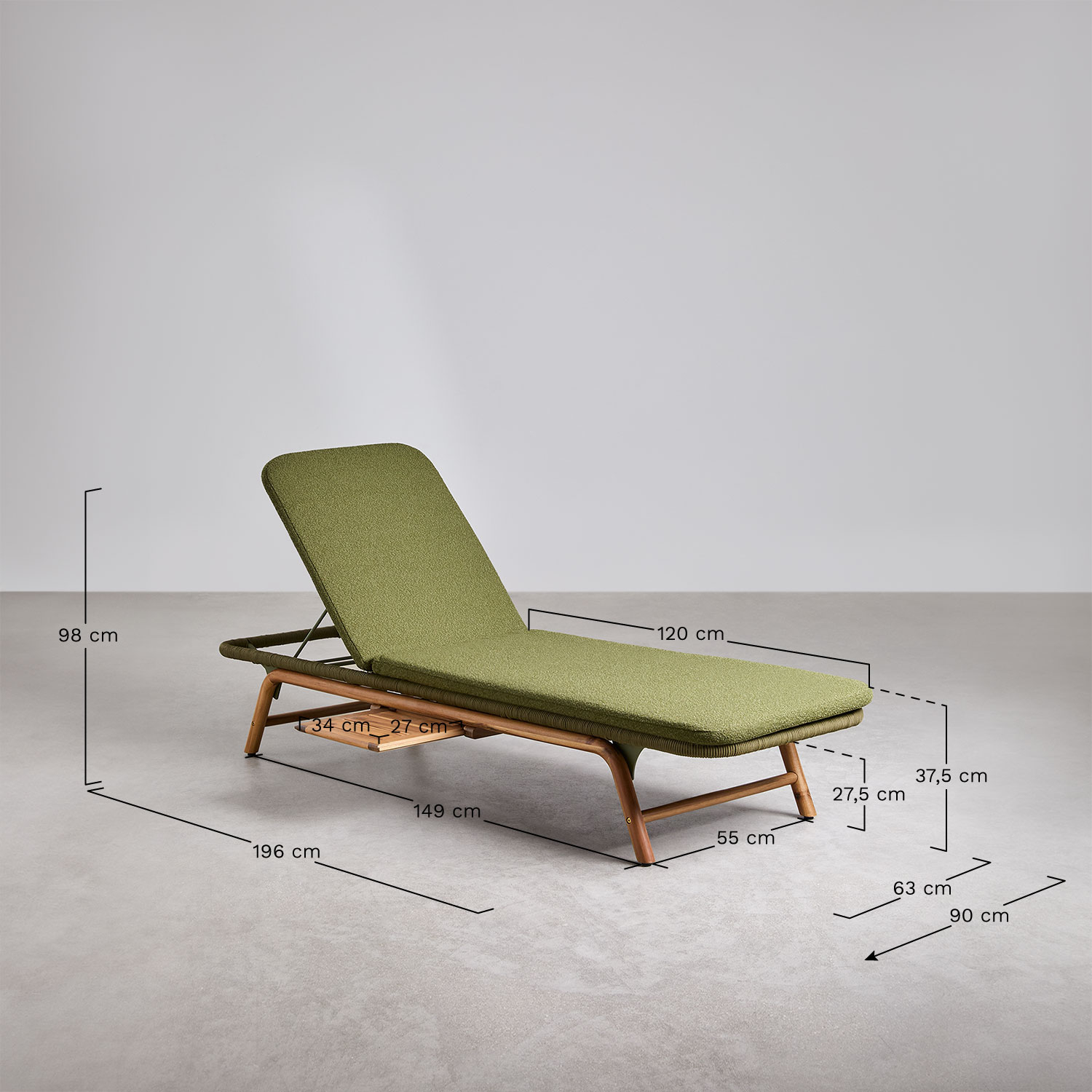 Pack of 2 Ikaria Acacia Wood Reclining Loungers, medidas