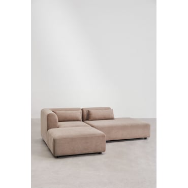Fogler 2-piece Modular Corner Sofa With Right-hand Chaise And Pouf Corduroy Camel Brown - Sklum