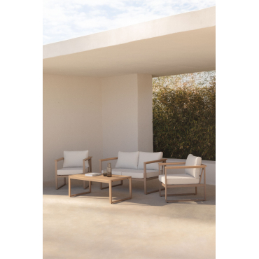 Garden Set With 2-seater Sofa, 2 Armchairs And Coffee Table In Aluminium And Acacia Wood Lipov Brown Frappé - Sklum