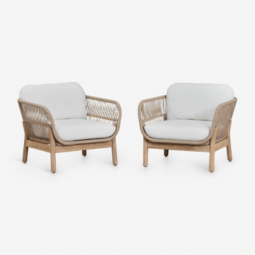 Pack Of 2 Karvia Aluminum And Acacia Wood Armchairs Fabric Gardenia White - Sklum
