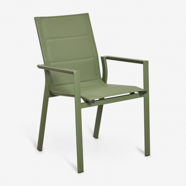 Pack Of 4 Stackable Garden Chairs With Armrests In Aluminium Karena Deep Olive Green - Sklum