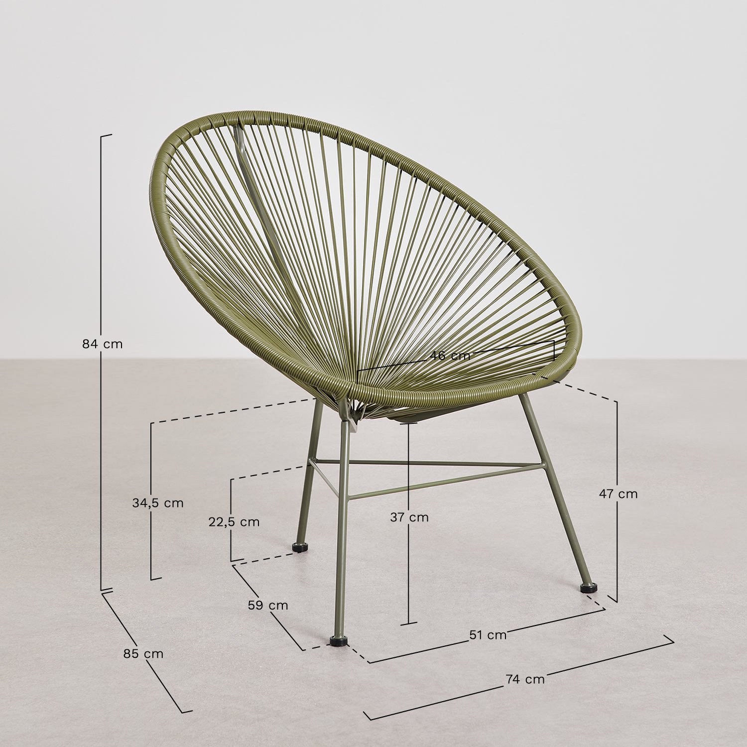 Pack of 2 garden chairs in steel and synthetic wicker New Acapulco, medidas