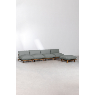 4-piece Modular Reclining Sofa With Ottoman In Acacia Wood Brina Grey Anthracite - Sklum