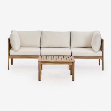 Living Room Set With 3-piece Modular Sofa With Armrests And Coffee Table In Branson Acacia Wood Acacia Brown - Sklum