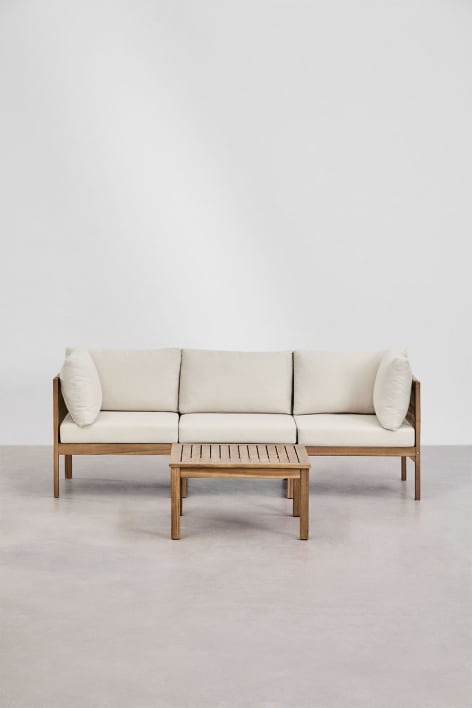 Living room set with 3-piece modular sofa with armrests and coffee table in Branson acacia wood