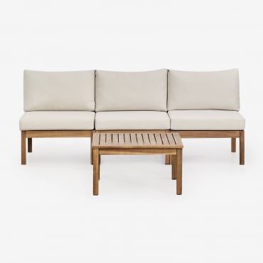 Living Room Set With 3-piece Modular Sofa And Coffee Table In Branson Acacia Wood Acacia Brown - Sklum