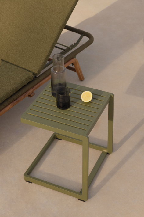 Square 40x40 cm aluminum Dulem garden side table - Deep Olive Green 