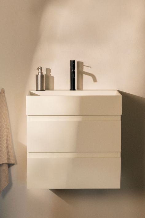 Ona suspended bathroom furniture set in wood and ash veneer with integrated sink - White