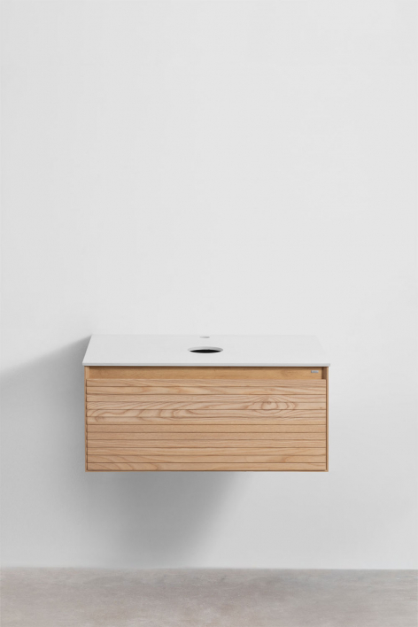 Suspended bathroom furniture set 80x50 cm in ash wood Tedrik - Brown Ash