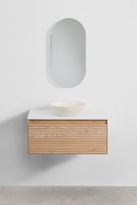 Suspended bathroom furniture set 80x50 cm in ash wood Tedrik - Brown Ash