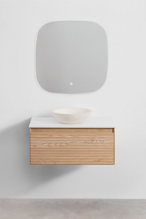 Suspended bathroom furniture set 80x50 cm in ash wood Tedrik - Brown Ash