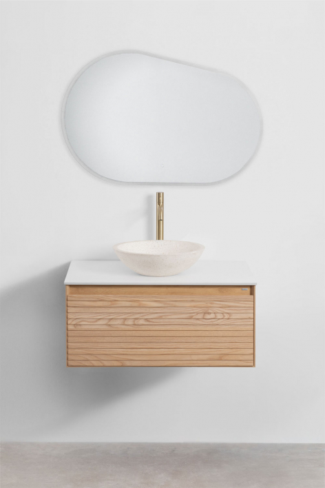 Suspended bathroom furniture set 80x50 cm in ash wood Tedrik - Brown Ash
