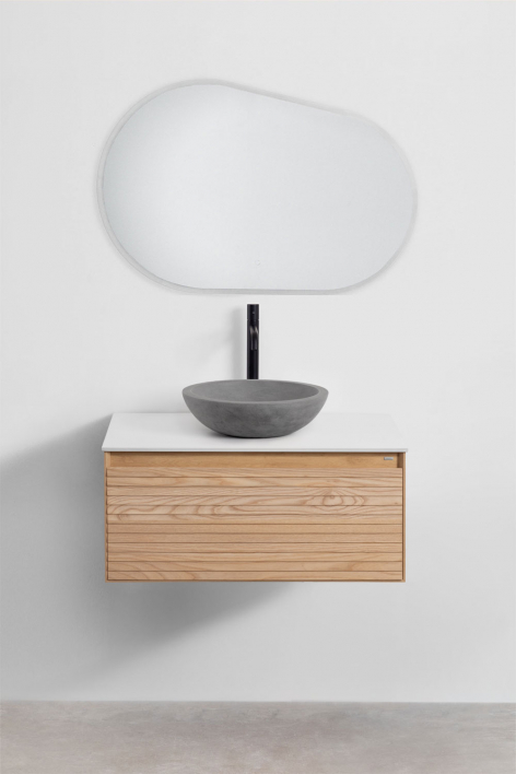 Suspended bathroom furniture set 80x50 cm in ash wood Tedrik - Brown Ash