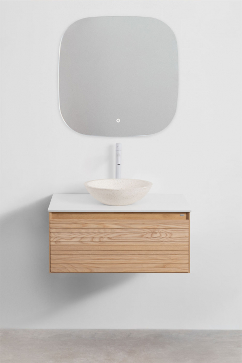Suspended bathroom furniture set 80x50 cm in ash wood Tedrik - Brown Ash