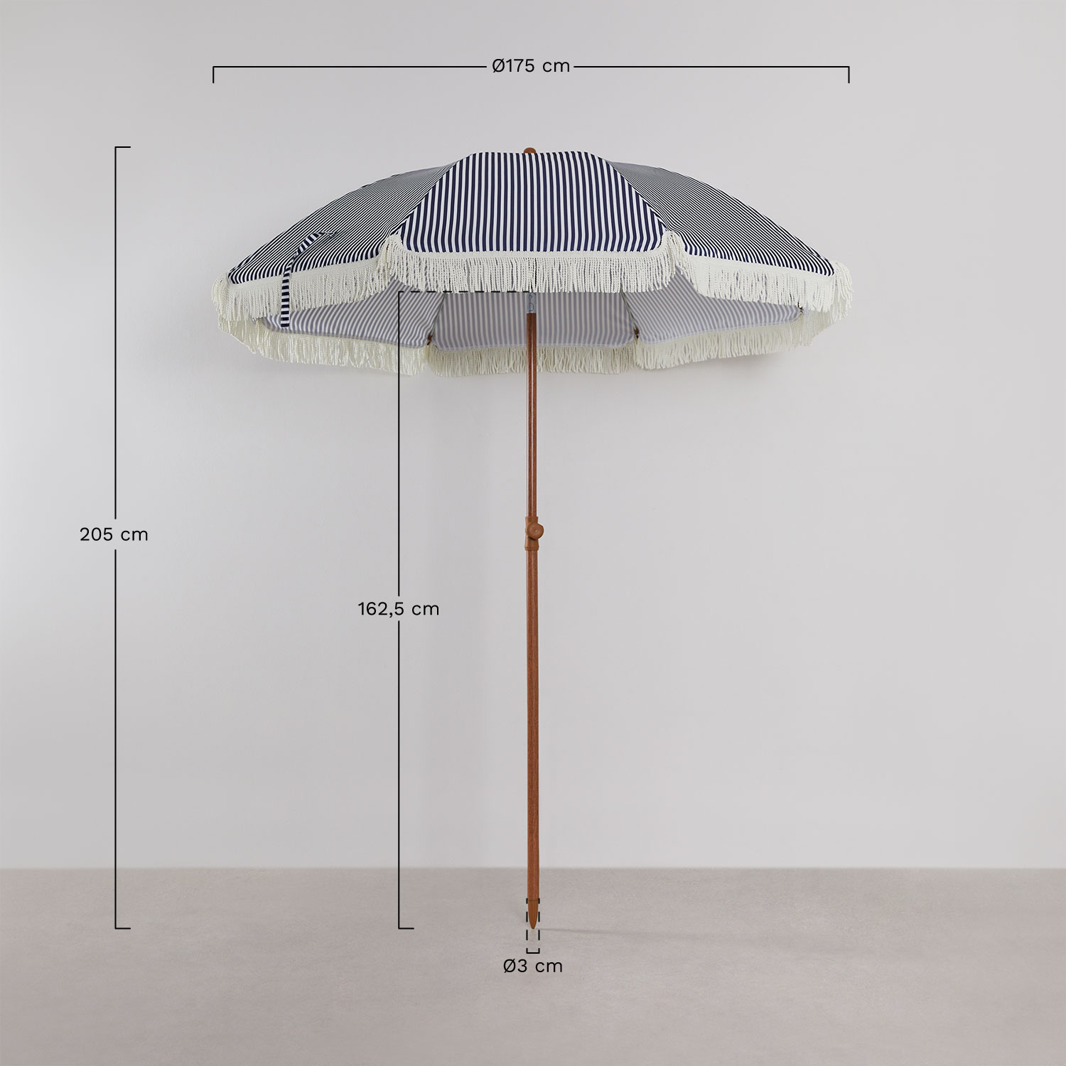Miska Ø175 cm fabric and steel parasol, medidas