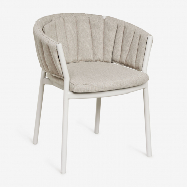 Dining Chair With Armrests In Aluminum And Fabric Roderise Fabric Sand Brown - Sklum