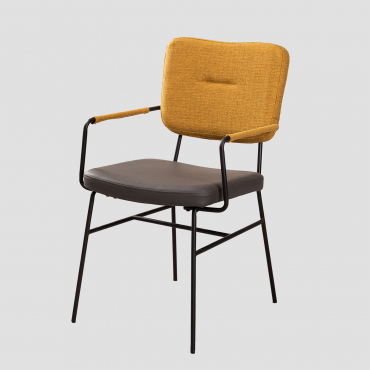 Pack Of 4 Upholstered Dining Chairs With Armrests Milih Mustard - Dark Grey - Sklum