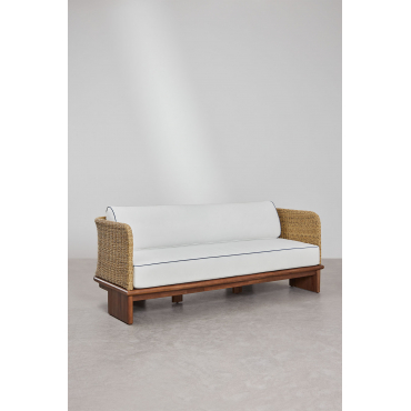 Famara 3-seater Rattan And Acacia Wood Sofa Acacia Brown - Sklum