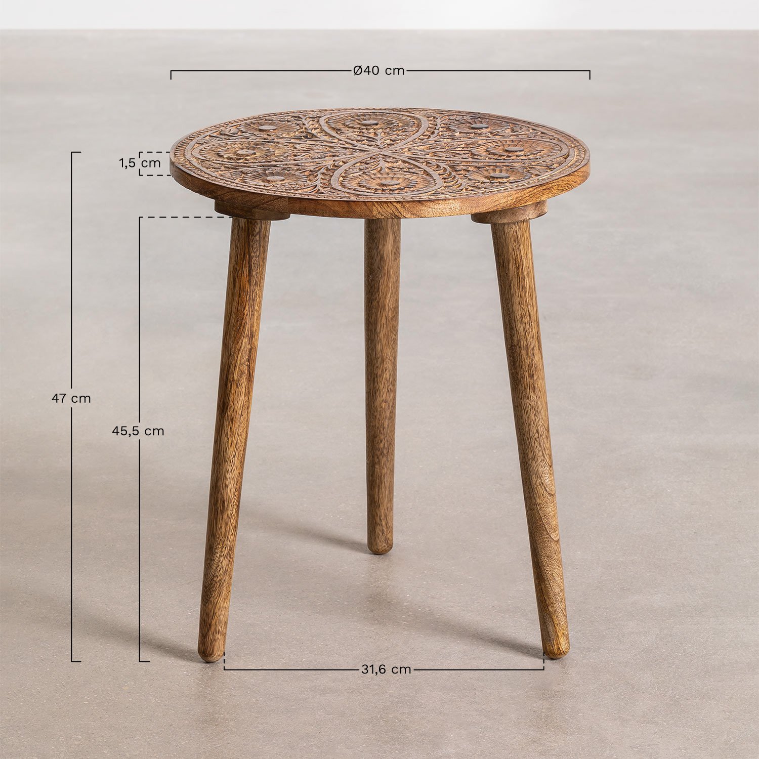 Round side table Ø40 cm in Nanup mango wood, medidas
