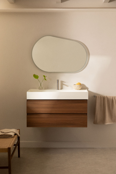Ona suspended bathroom furniture set in wood and ash veneer with integrated sink - Dark Brown Wood
