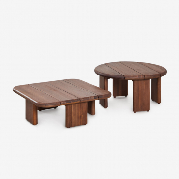 Set Of 2 Garden Coffee Tables In Famara Acacia Wood Acacia Brown - Sklum