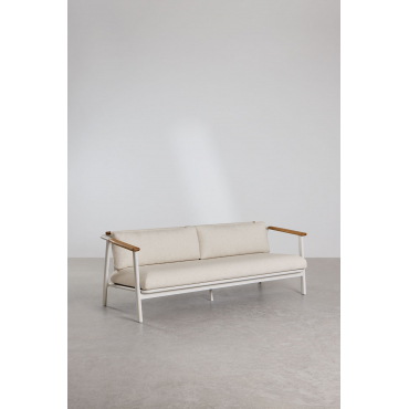 3-seater Sofa In Aluminium And Yervin Bouclé Fabric Natural Colors Bouclé - Sklum