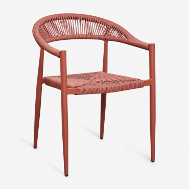 Pack Of 4 Stackable Dining Chairs With Armrests In Aluminium And Synthetic Rattan Amatria Red Roof Tile - Sklum