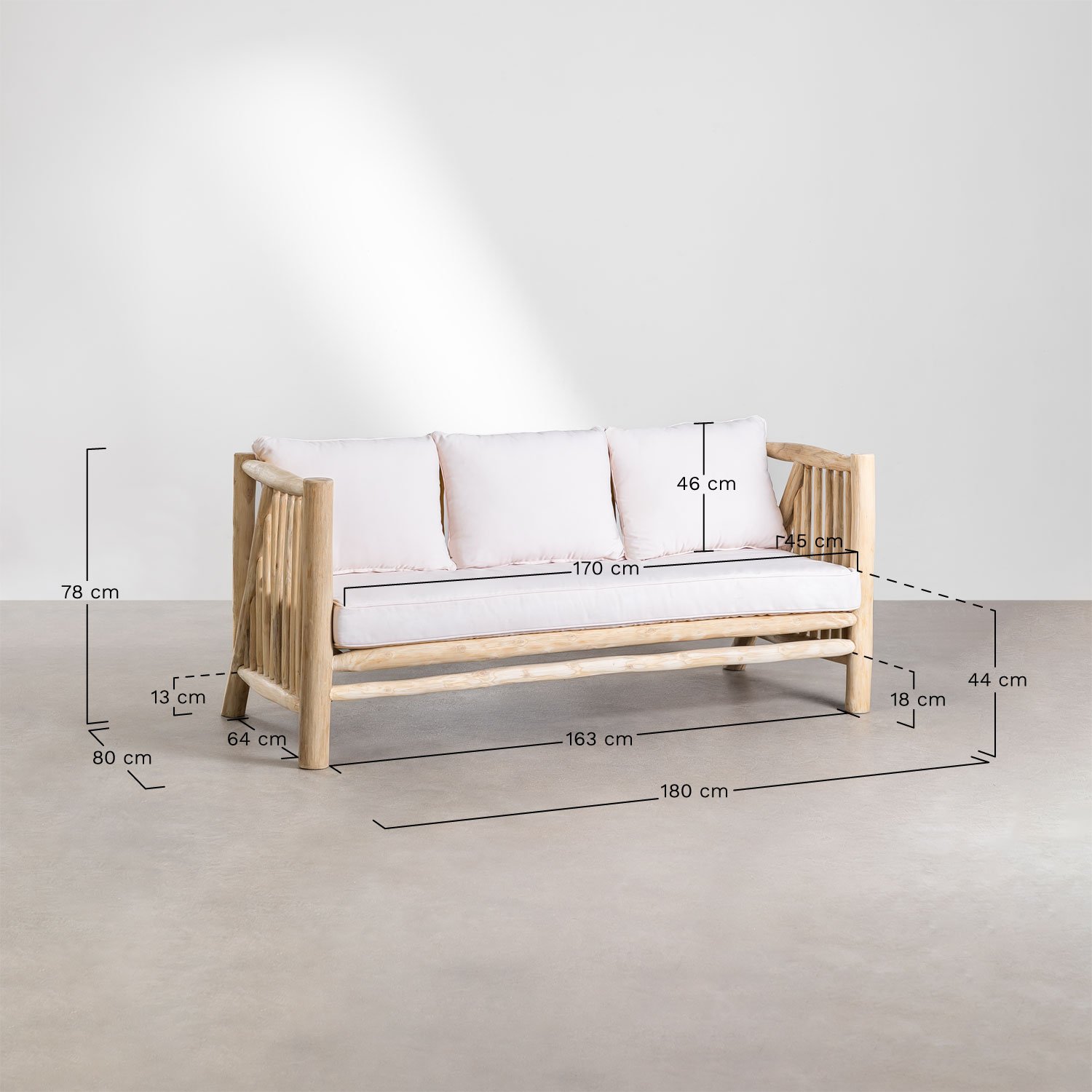 3-seater garden sofa in teak wood Narel, medidas