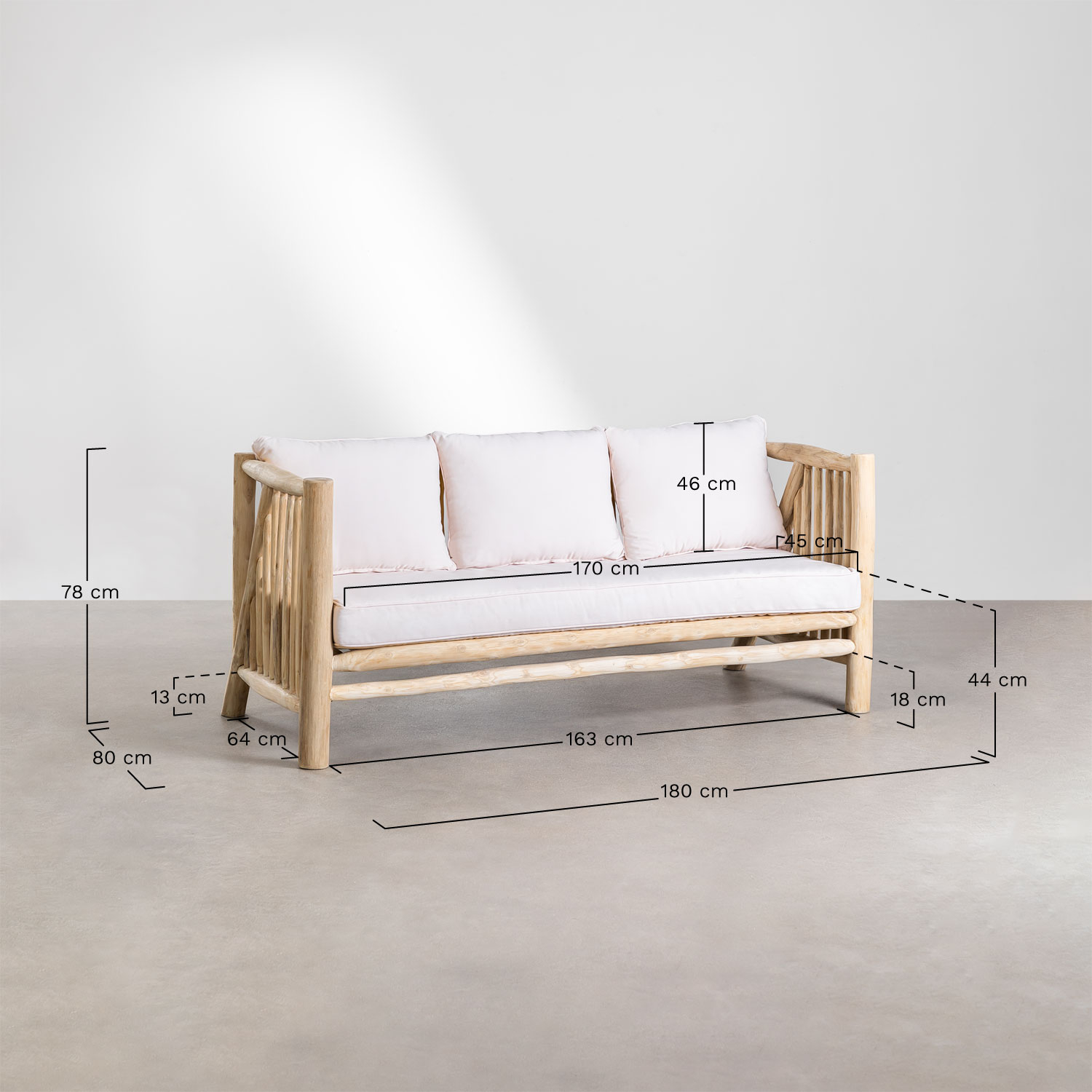 3 Seater Sofa in Teak Wood Narel, medidas