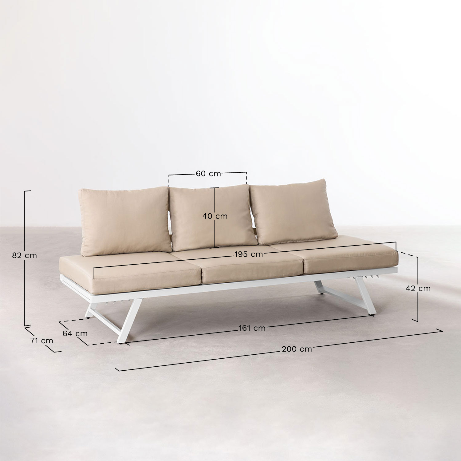Reclinable 3-seater garden sofa Libanc, medidas