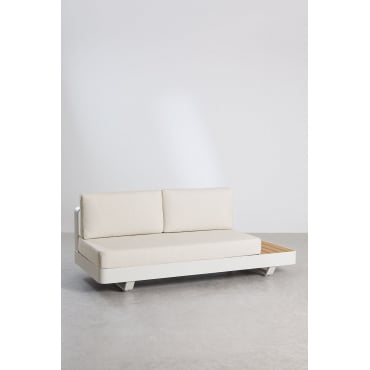 Yarilo Modular 2-seater Sofa In Aluminium With Right Side Table In Teak Wood Natural Colors Bouclé - Sklum