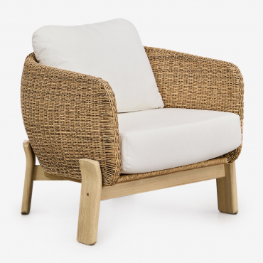 Leilan Acacia Wood And Synthetic Rattan Armchair Light Brown Acacia - Sklum