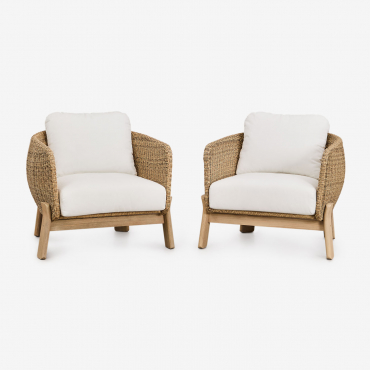 Pack Of 2 Leilan Garden Armchairs In Acacia Wood And Synthetic Rattan Light Brown Acacia - Sklum