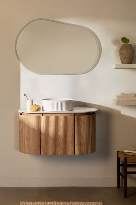 Suspended bathroom furniture set 90x50 cm in Carsone wood - Natural Wood