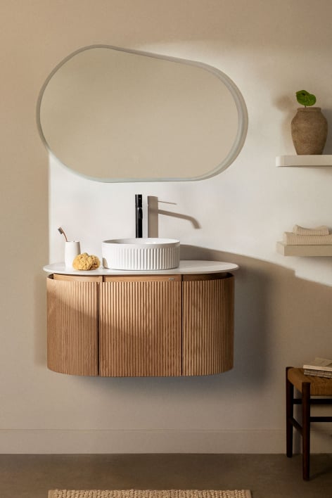 Suspended bathroom furniture set 90x50 cm in Carsone wood - Natural Wood