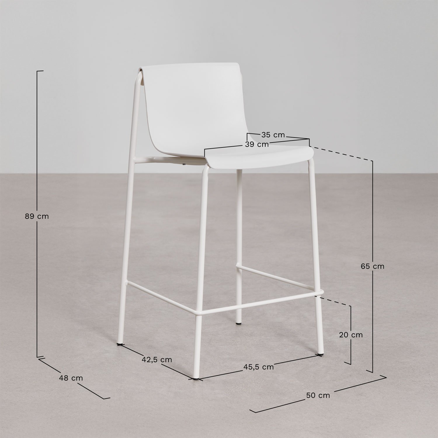 Pack of 2 Ismene polypropylene high stools, medidas