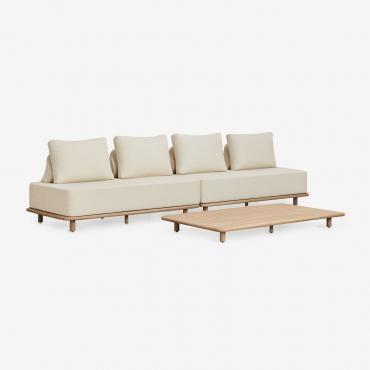 Portet 2-piece Garden Modular Sofa Set With 2-seater And 160x95 Cm Coffee Table In Acacia Gardenia White - Sklum