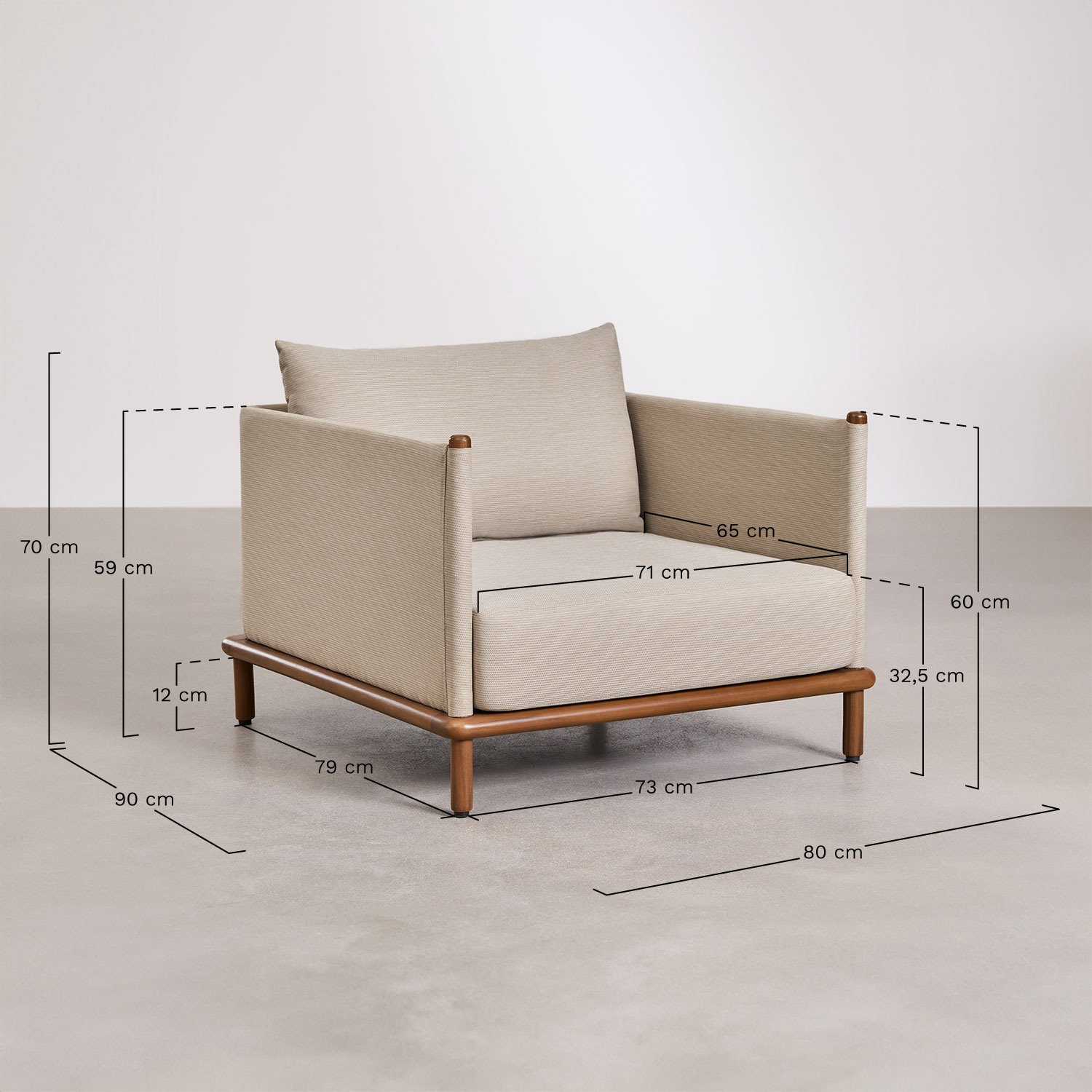 Pack of 2 acacia wood armchairs Olivia, medidas