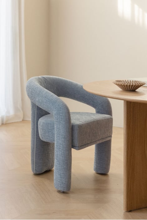 Armchair with upholstered armrests Greca - Chenille Sky Blue