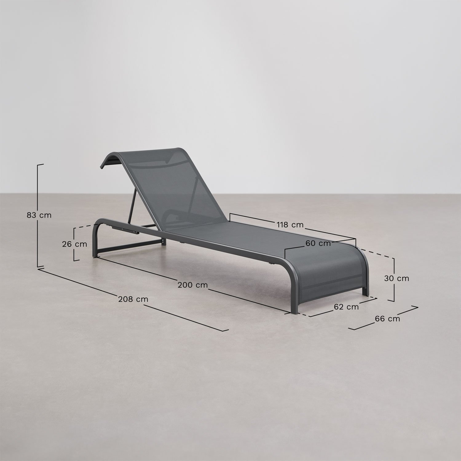 Marietta steel reclining lounger, medidas